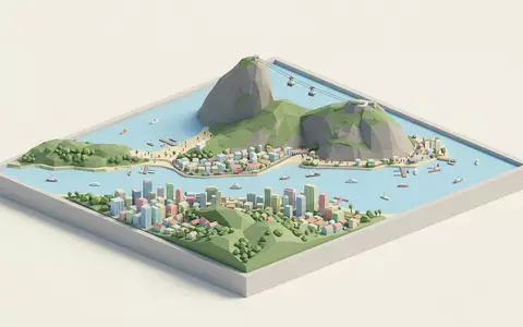 Isometrisches Diorama von Zuckerhut Rio de Janeiro und Umgebung in Rio de Janeiro Brasilien, verspielte - Foto: THN