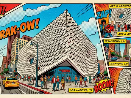 Pop-Art-Comicillustration des Wahrzeichens The Broad Los Angeles in Los Angeles USA, kraeftige Konturen Rasterpunkte und - Foto: THN