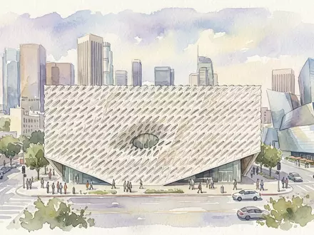Aquarellillustration des Wahrzeichens The Broad Los Angeles in Los Angeles USA, weiche Farbverläufe und pastelliges - Foto: THN