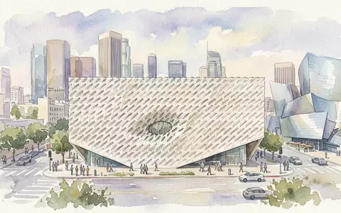 Aquarellillustration des Wahrzeichens The Broad Los Angeles in Los Angeles USA, weiche Farbverläufe und pastelliges - Foto: THN