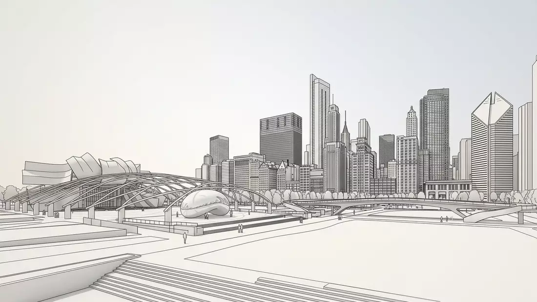 Architektur-Render von Millennium Park Chicago in Chicago, USA bei Tageslicht