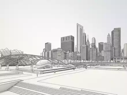 Moderner Architektur-Render zeigt Silhouette von Millennium Park Chicago in Chicago USA, klare Linien und neutrales - Foto: THN