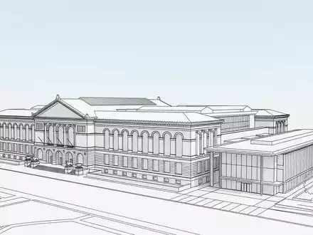Moderner Architektur-Render zeigt Silhouette von Art Institute of Chicago in Chicago USA, klare Linien und - Foto: THN