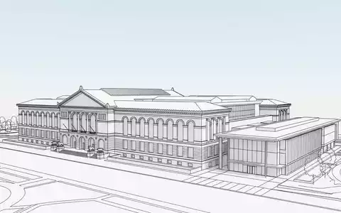 Moderner Architektur-Render zeigt Silhouette von Art Institute of Chicago in Chicago USA, klare Linien und - Foto: THN