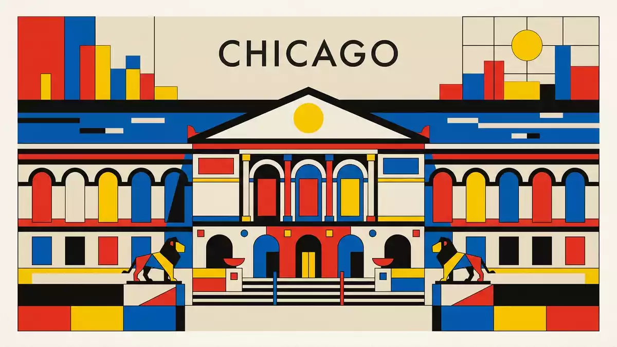 Bauhaus-Poster als Abstraktion von Art Institute of Chicago in Chicago, USA