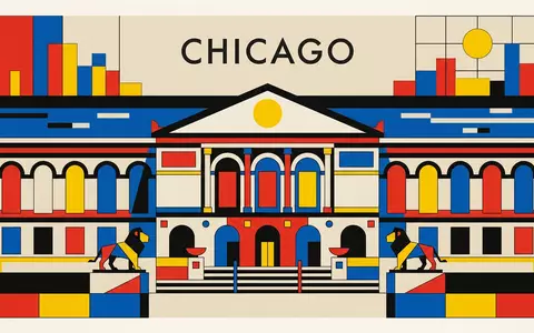Bauhaus-Poster als geometrische Abstraktion von Art Institute of Chicago in Chicago USA, kraeftige Grundfarben und - Foto: THN