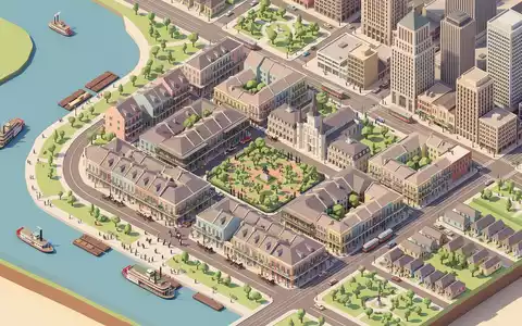 Isometrisches Diorama von French Quarter New Orleans und Umgebung in New Orleans USA, verspielte Low-Poly-Kulisse - Foto: THN