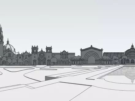 Moderner Architektur-Render zeigt Silhouette von Balboa Park in San Diego USA, klare Linien und neutrales - Foto: THN