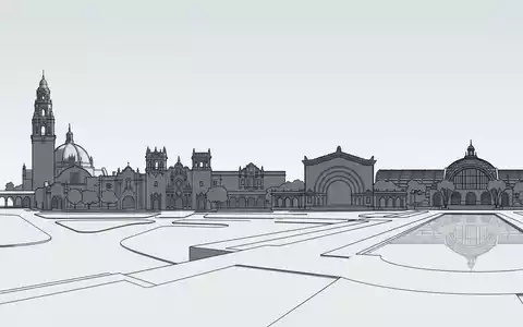 Moderner Architektur-Render zeigt Silhouette von Balboa Park in San Diego USA, klare Linien und neutrales - Foto: THN