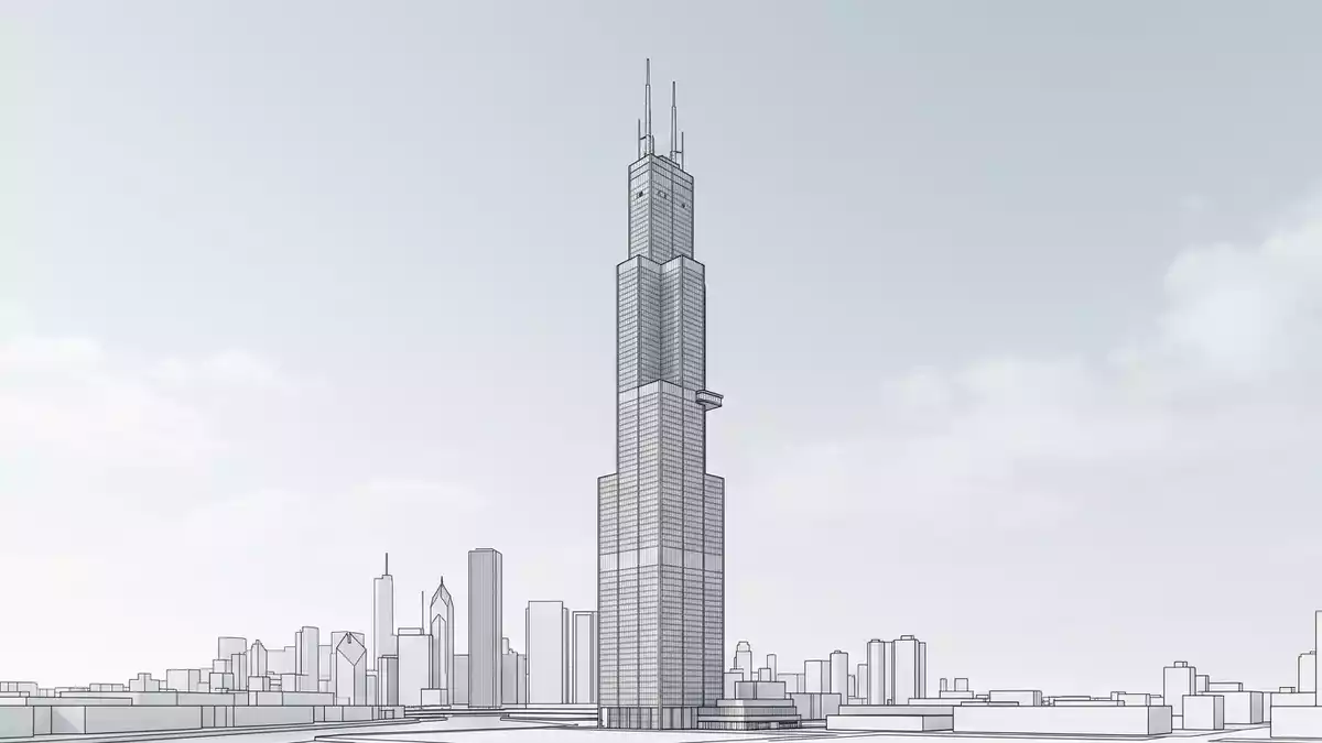 Architektur-Render von Willis Tower Skydeck in Chicago, USA bei Tageslicht