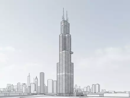 Moderner Architektur-Render zeigt Silhouette von Willis Tower Skydeck in Chicago USA, klare Linien und neutrales - Foto: THN