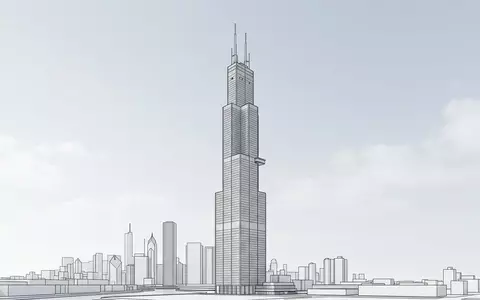 Moderner Architektur-Render zeigt Silhouette von Willis Tower Skydeck in Chicago USA, klare Linien und neutrales - Foto: THN