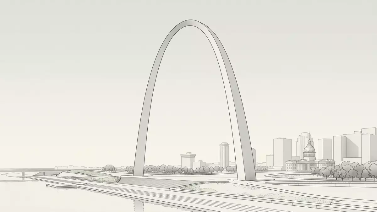 Architektur-Render von Gateway Arch St. Louis in St. Louis, USA bei Tageslicht