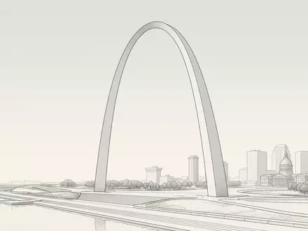 Moderner Architektur-Render zeigt Silhouette von Gateway Arch St. Louis in St. Louis USA, klare Linien - Foto: THN