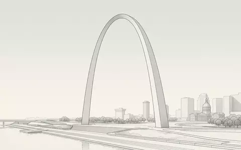 Moderner Architektur-Render zeigt Silhouette von Gateway Arch St. Louis in St. Louis USA, klare Linien - Foto: THN