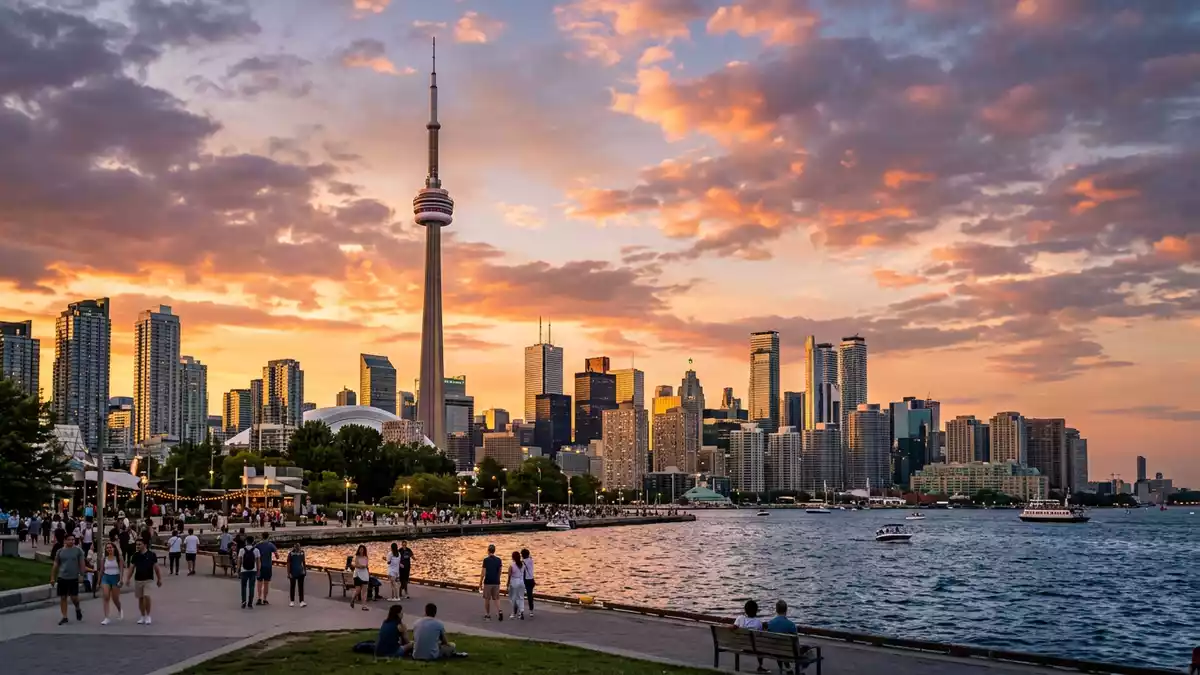 Fotorealistische Ansicht von CN Tower Toronto in Toronto, Kanada im Abendlicht