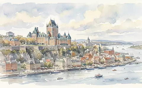 Aquarellillustration des Wahrzeichens Altstadt Quebec in Quebec Kanada, weiche Farbverläufe und pastelliges Reiseposter-Feeling - Foto: THN