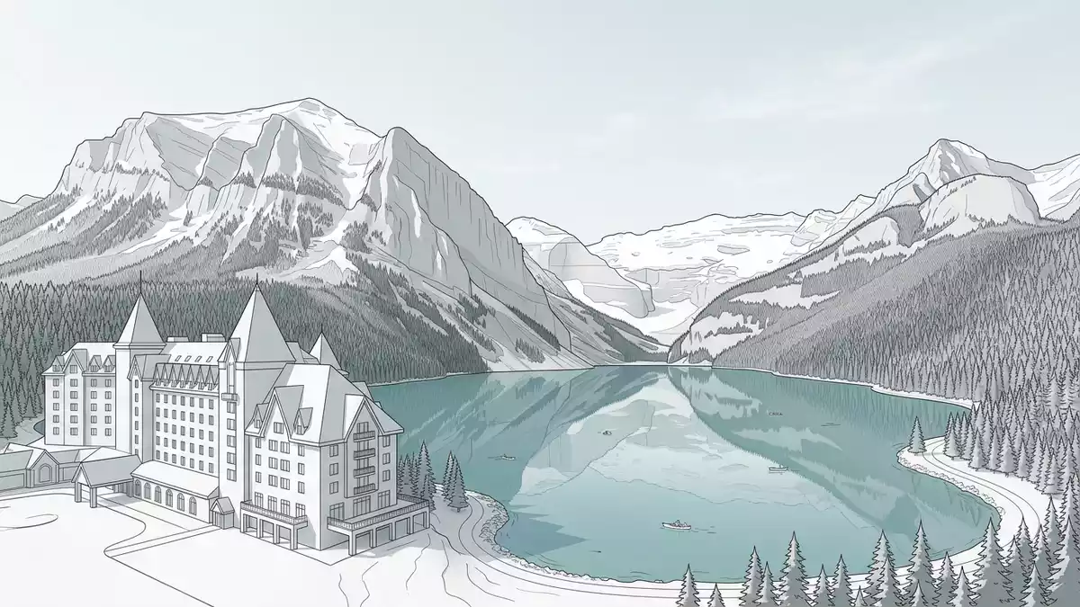 Architektur-Render von Lake Louise in Lake Louise, Kanada bei Tageslicht