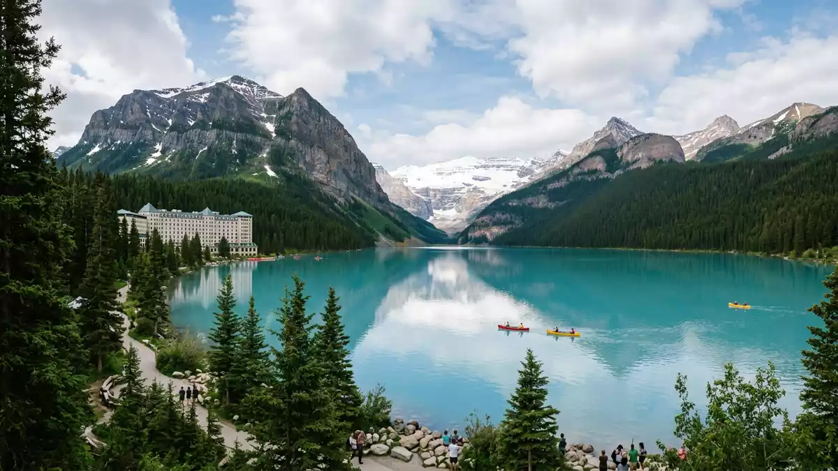 Editorial-Reisemagazinbild vom Wahrzeichen Lake Louise in Lake Louise, Kanada