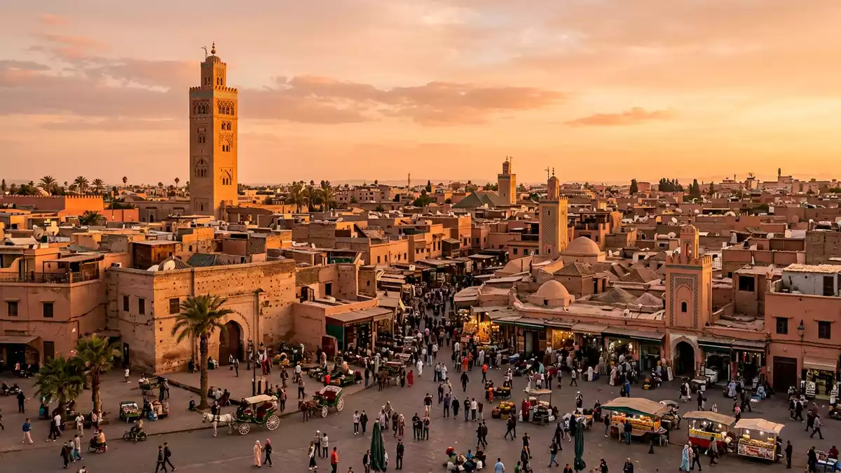 Fotorealistische Ansicht von Medina von Marrakesch in Marrakesch, Marokko im Abendlicht