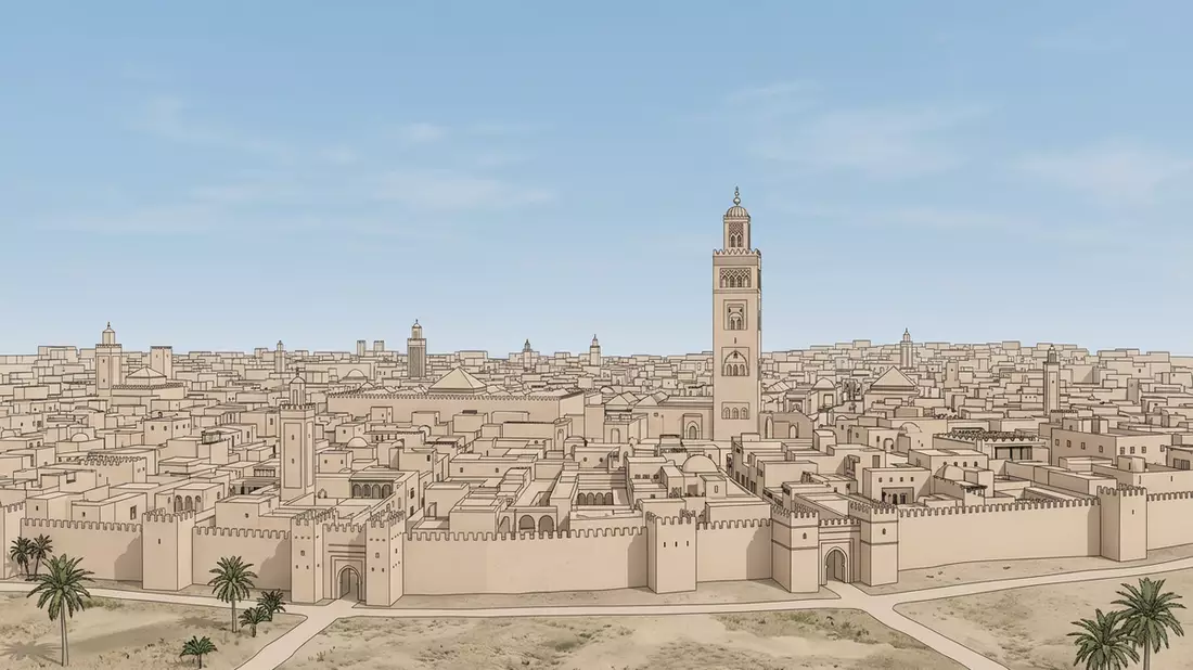Architektur-Render von Medina von Marrakesch in Marrakesch, Marokko bei Tageslicht