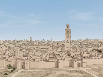 Moderner Architektur-Render zeigt Silhouette von Medina von Marrakesch in Marrakesch Marokko, klare Linien und neutrales - Foto: THN
