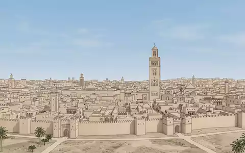 Moderner Architektur-Render zeigt Silhouette von Medina von Marrakesch in Marrakesch Marokko, klare Linien und neutrales - Foto: THN