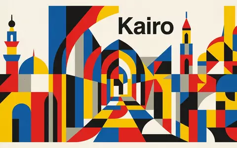 Bauhaus-Poster als geometrische Abstraktion von Khan-el-Khalili in Kairo Agypten, kraeftige Grundfarben und harte Formkanten - Foto: THN