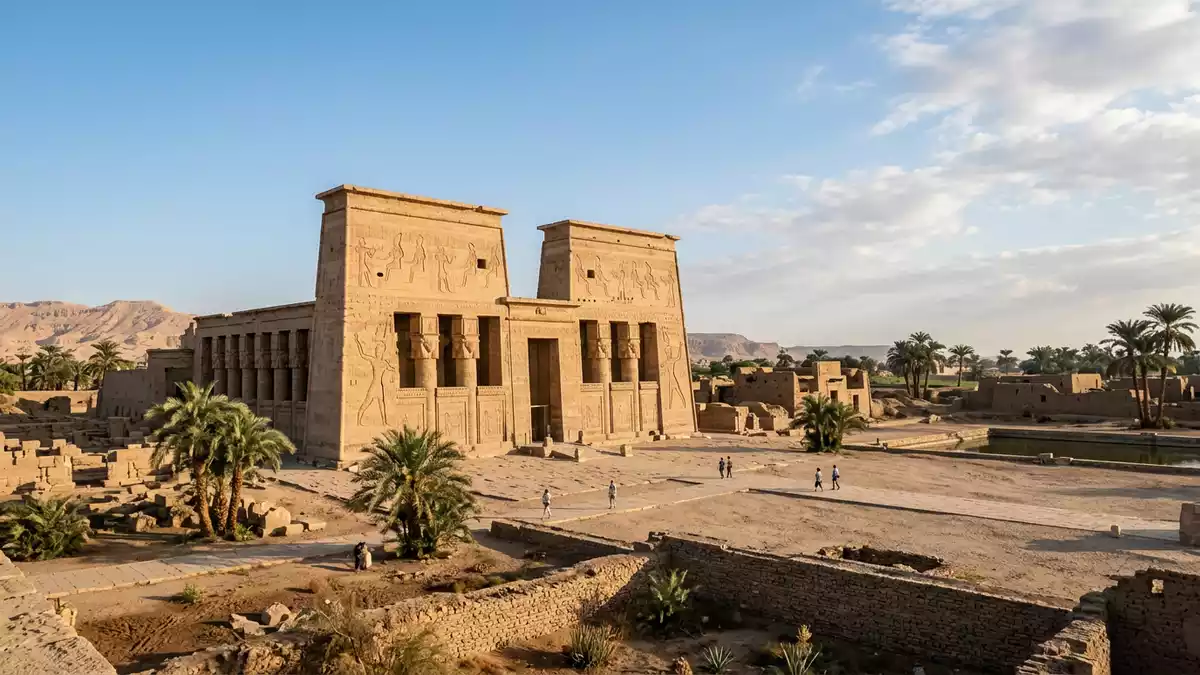 Editorial-Reisemagazinbild vom Wahrzeichen Dendera-Tempel in Qena, Agypten