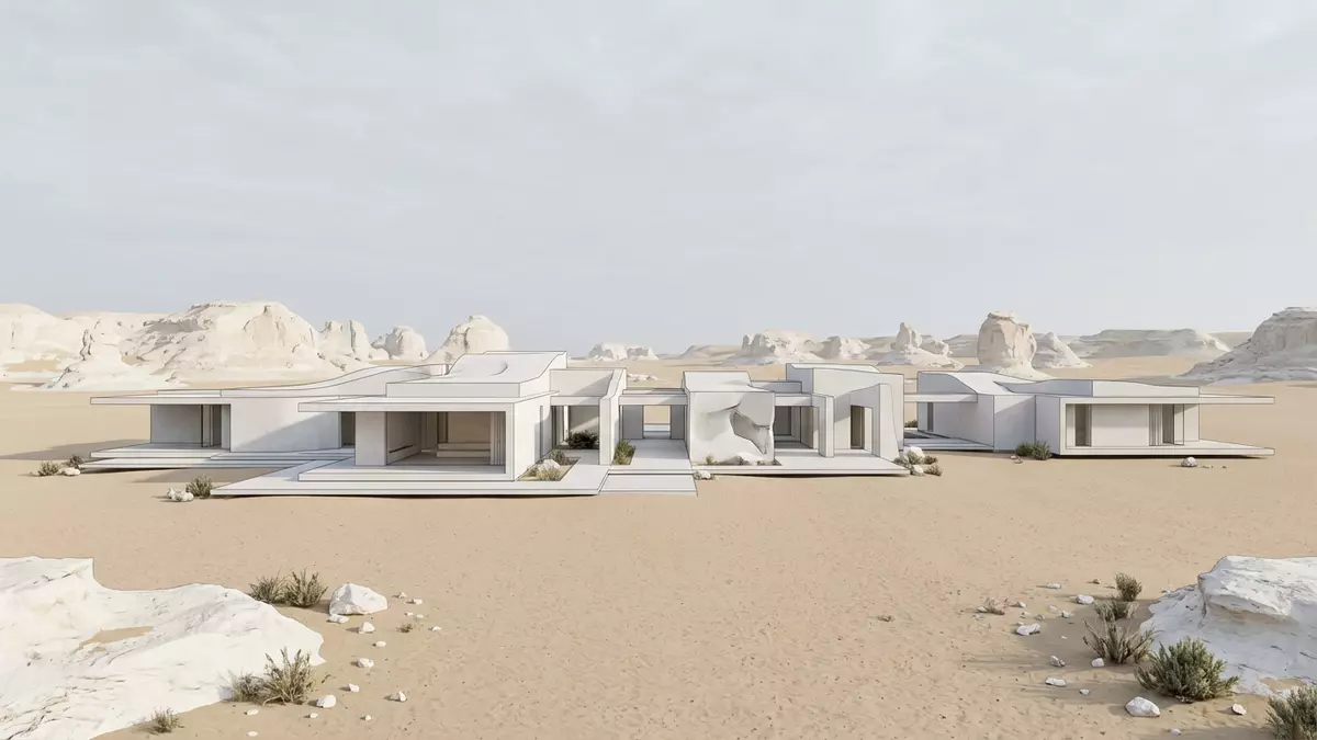 Architektur-Render von Weisse Wuste in Farafra, Agypten bei Tageslicht