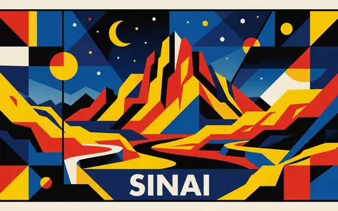 Bauhaus-Poster als geometrische Abstraktion von Sinai-Berg in Sinai Agypten, kraeftige Grundfarben und harte Formkanten - Foto: THN