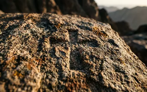 Extreme Makroaufnahme eines Materialdetails am Wahrzeichen Sinai-Berg in Sinai Agypten, taktile Struktur und weiches Seitenlicht - Foto: THN