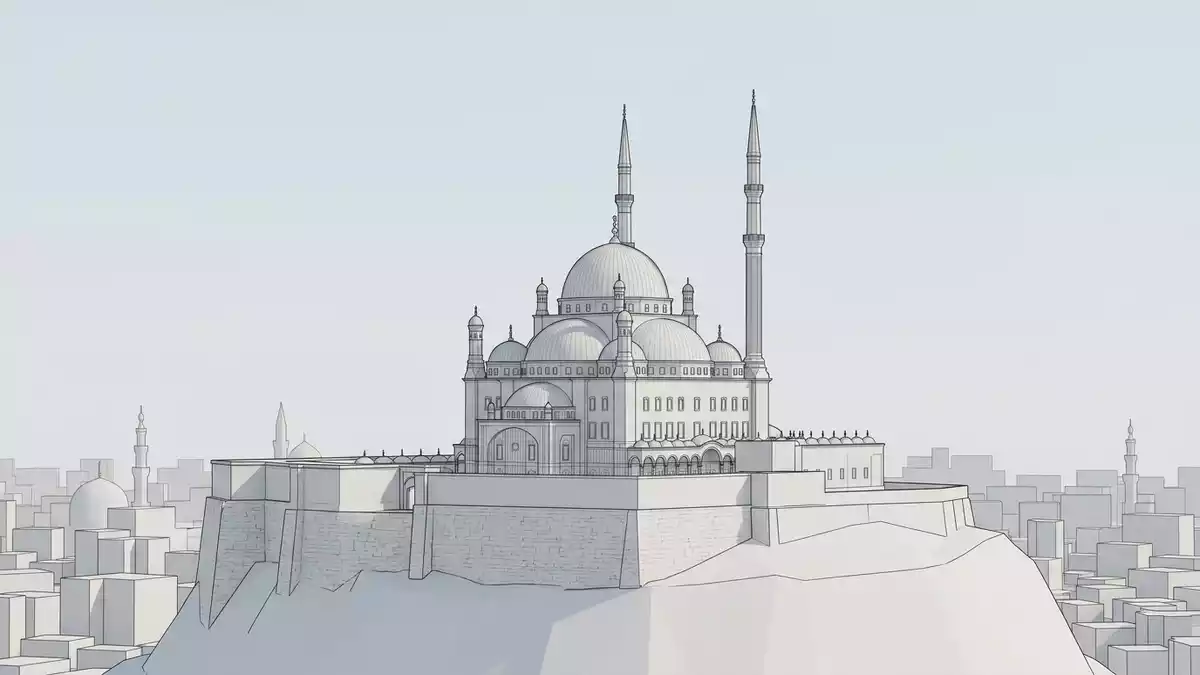 Architektur-Render von Muhammad-Ali-Moschee in Kairo, Agypten bei Tageslicht