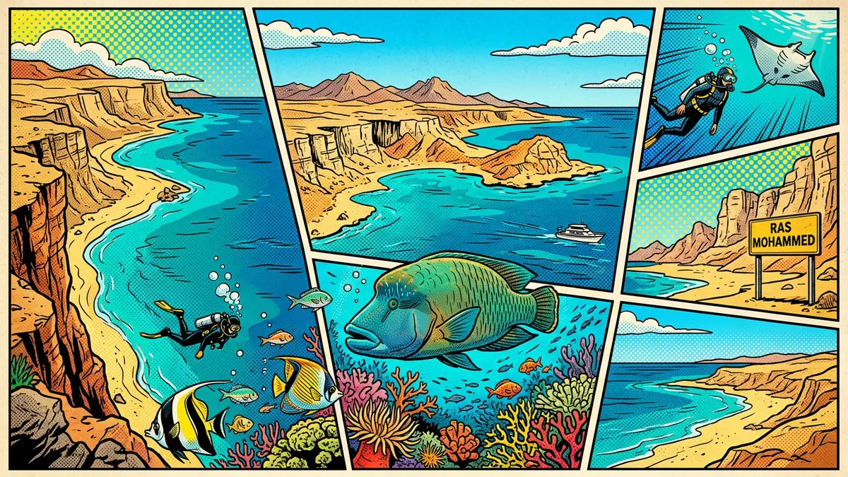 Pop-Art-Comic von Ras-Mohammed-Nationalpark in Scharm asch-Schaich, Agypten mit Rasterpunkten