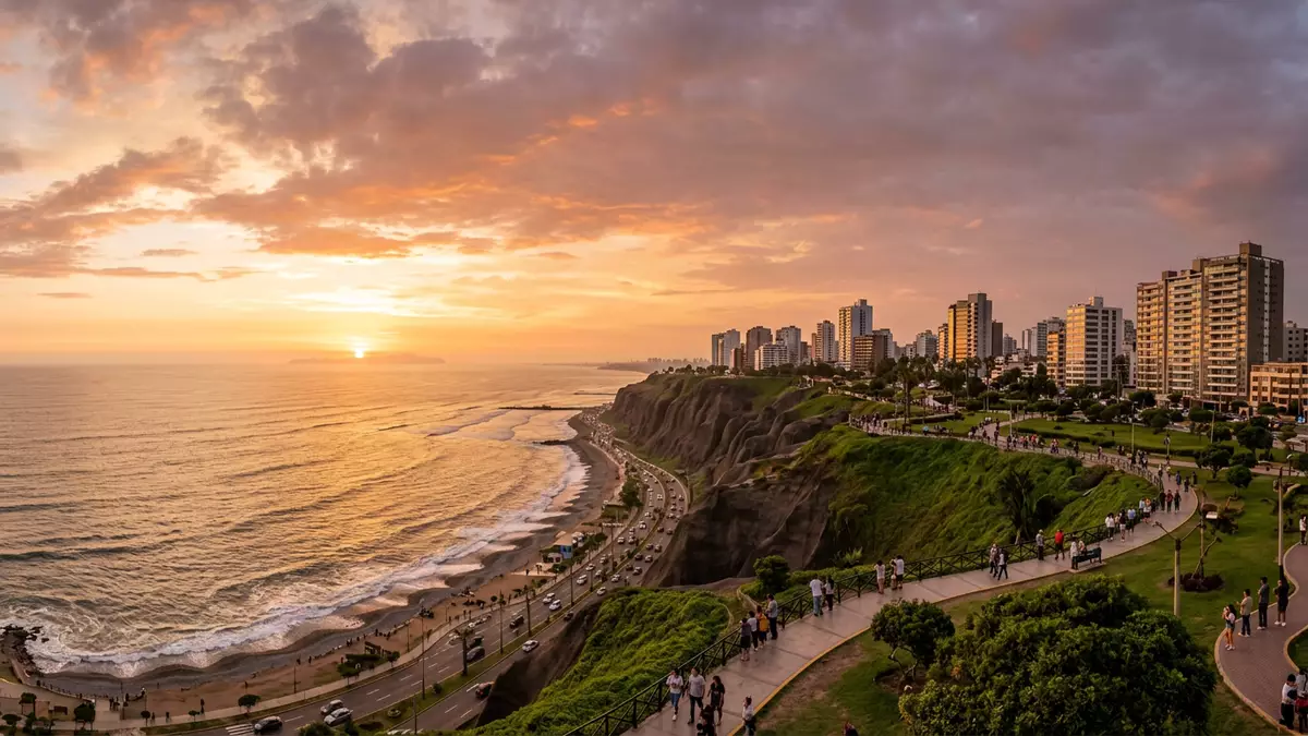 Fotorealistische Ansicht von Miraflores Lima in Lima, Peru im Abendlicht