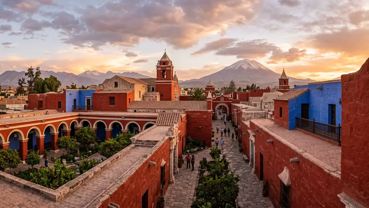 Fotorealistische Ansicht von Kloster Santa Catalina in Arequipa, Peru im Abendlicht
