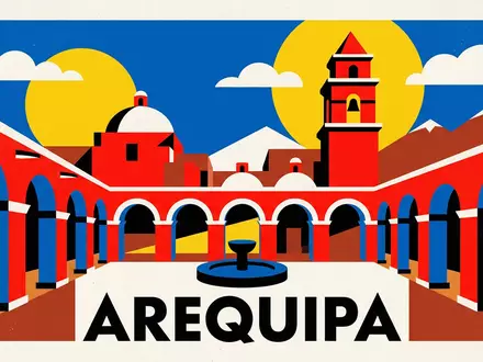 Bauhaus-Poster als geometrische Abstraktion von Kloster Santa Catalina in Arequipa Peru, kraeftige Grundfarben und harte - Foto: THN