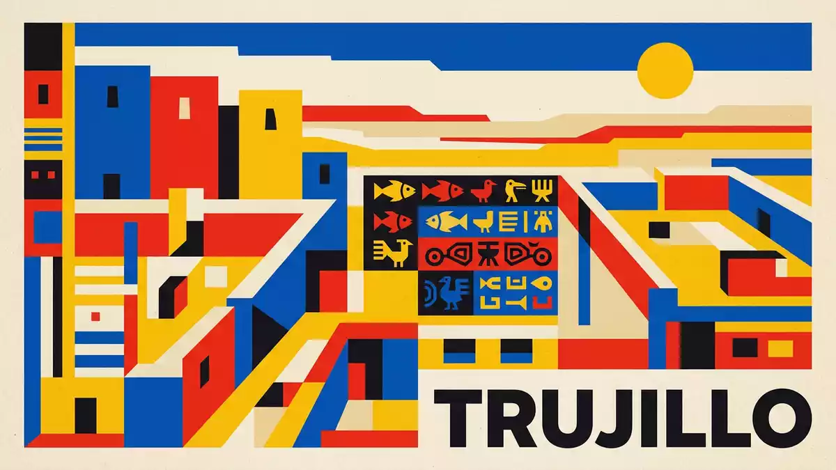 Bauhaus-Poster als Abstraktion von Chan Chan in Trujillo, Peru