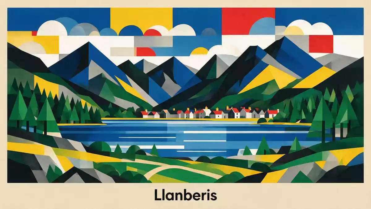 Bauhaus-Poster als Abstraktion von Snowdonia-Nationalpark in Llanberis, Vereinigtes Königreich