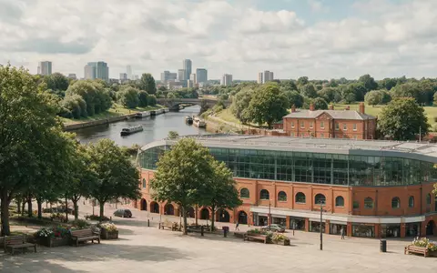 Editorialbild im Reisemagazin-Stil vom Wahrzeichen Old Trafford Manchester in Manchester Vereinigtes Königreich, ausgewogene Bildgestaltung und - Foto: THN