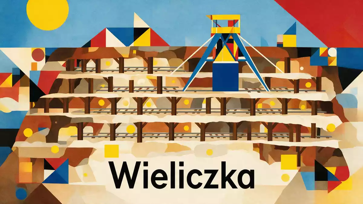 Bauhaus-Poster als Abstraktion von Salzbergwerk Wieliczka in Wieliczka, Polen