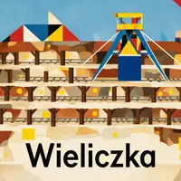 Bauhaus-Poster als geometrische Abstraktion von Salzbergwerk Wieliczka in Wieliczka Polen, kraeftige Grundfarben und harte Formkanten - Foto: THN