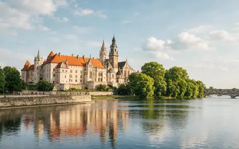 Editorialbild im Reisemagazin-Stil vom Wahrzeichen Wawel-Schloss Krakau in Krakau Polen, ausgewogene Bildgestaltung und natuerliches Umgebungslicht - Foto: THN