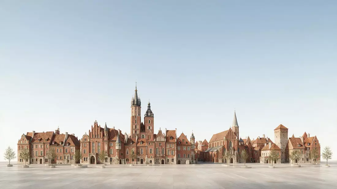 Architektur-Render von Altstadt Krakau in Krakau, Polen bei Tageslicht