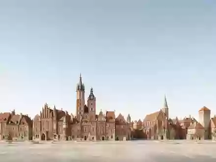 Moderner Architektur-Render zeigt Silhouette von Altstadt Krakau in Krakau Polen, klare Linien und neutrales Tageslicht - Foto: THN