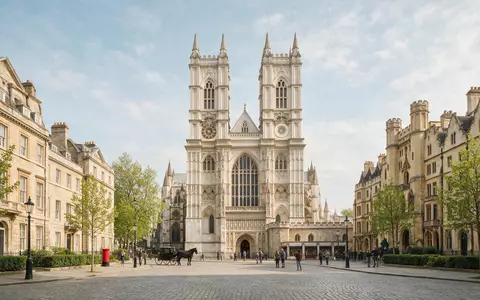 Editorialbild im Reisemagazin-Stil vom Wahrzeichen Westminster Abbey in London Vereinigtes Königreich, ausgewogene Bildgestaltung und natuerliches - Foto: THN