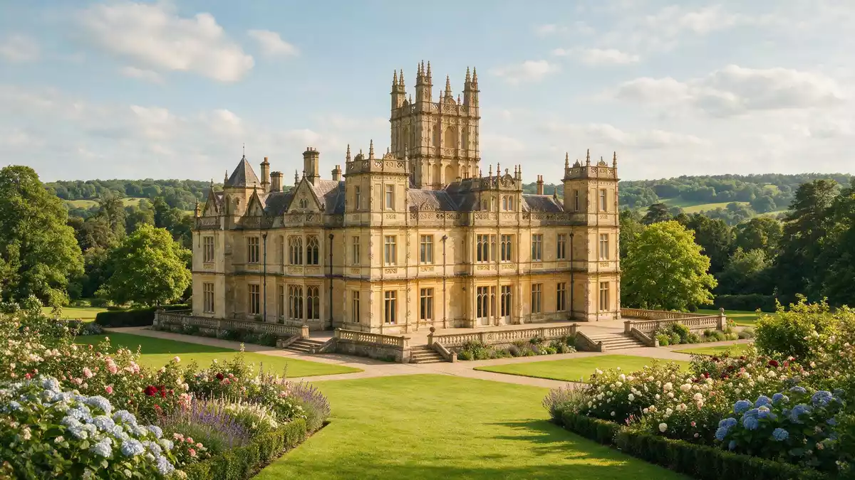 Editorial-Reisemagazinbild vom Wahrzeichen Highclere Castle in Newbury, Vereinigtes Königreich