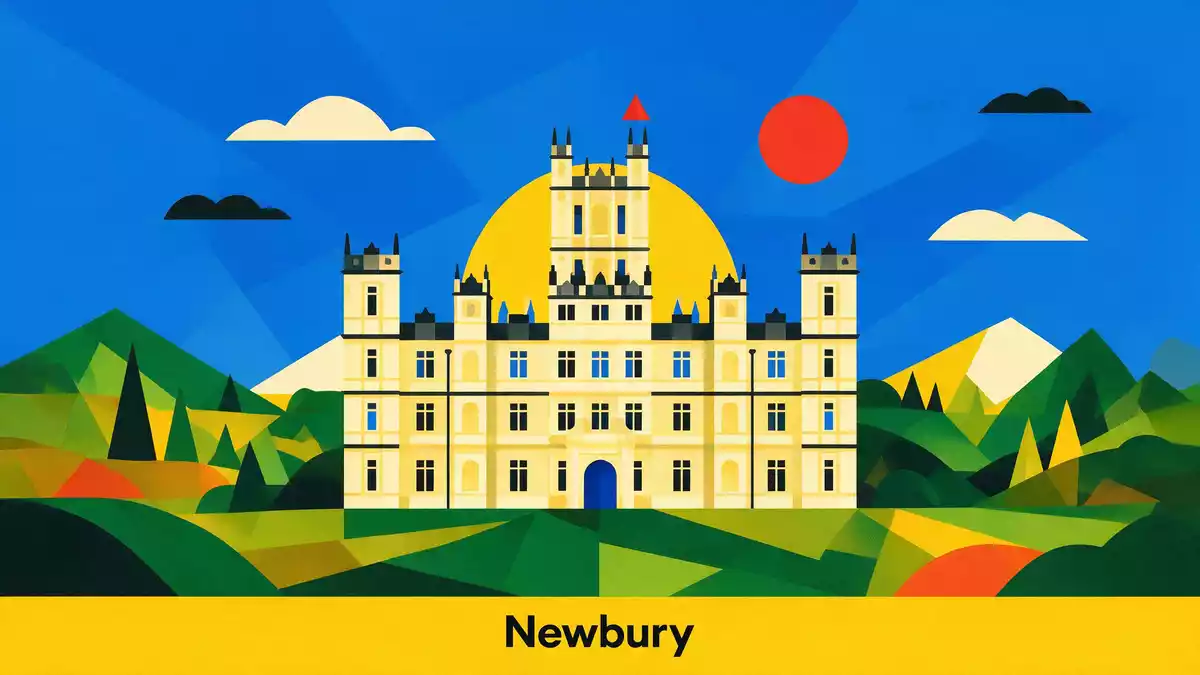 Bauhaus-Poster als Abstraktion von Highclere Castle in Newbury, Vereinigtes Königreich