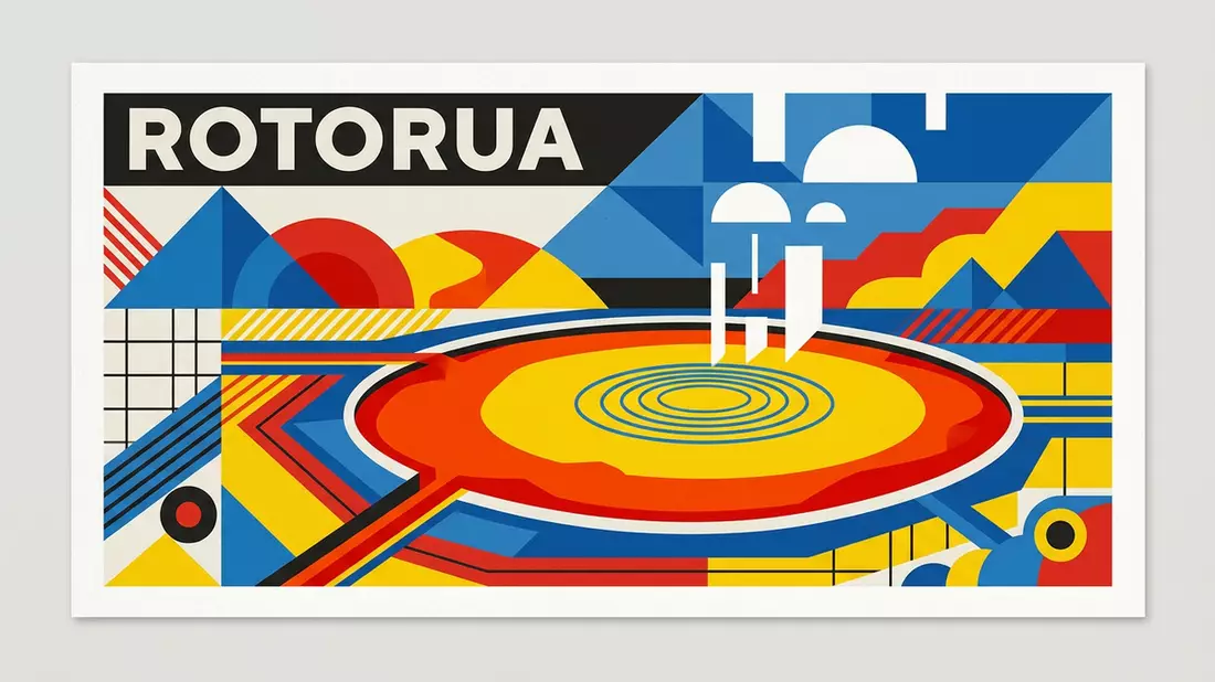 Bauhaus-Poster als Abstraktion von Champagner Pool Waiotapu in Rotorua, Neuseeland