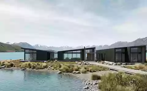 Moderner Architektur-Render zeigt Silhouette von Lake Tekapo in Lake Tekapo Neuseeland, klare Linien und neutrales - Foto: THN